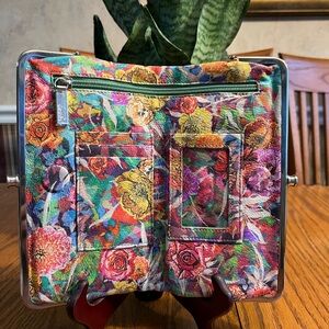 HOBO Lauren Leather Floral Wallet with Silver Hardware light blue interior.